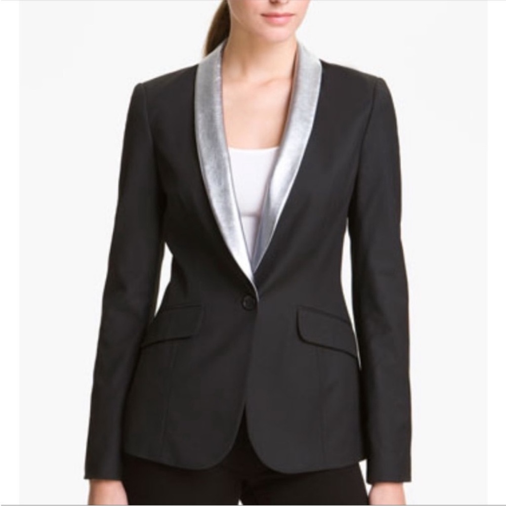 Elizabeth And James Rex Tux Blazer Silver Metallic Lambskin Lapel